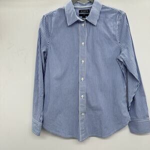 J. Crew Slim Fit Stretch Cotton Poplin Button Up Shirt Sz 6 Blue White Classic